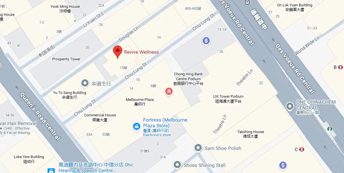 Map showing Revive Wellness on Chiu Lung Street, Central